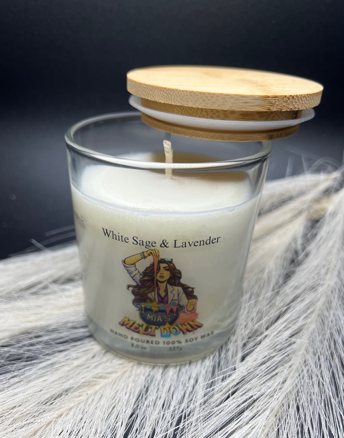 White Sage & Lavender Fragrance Soy Wax Candle, 8 oz (LOGO)