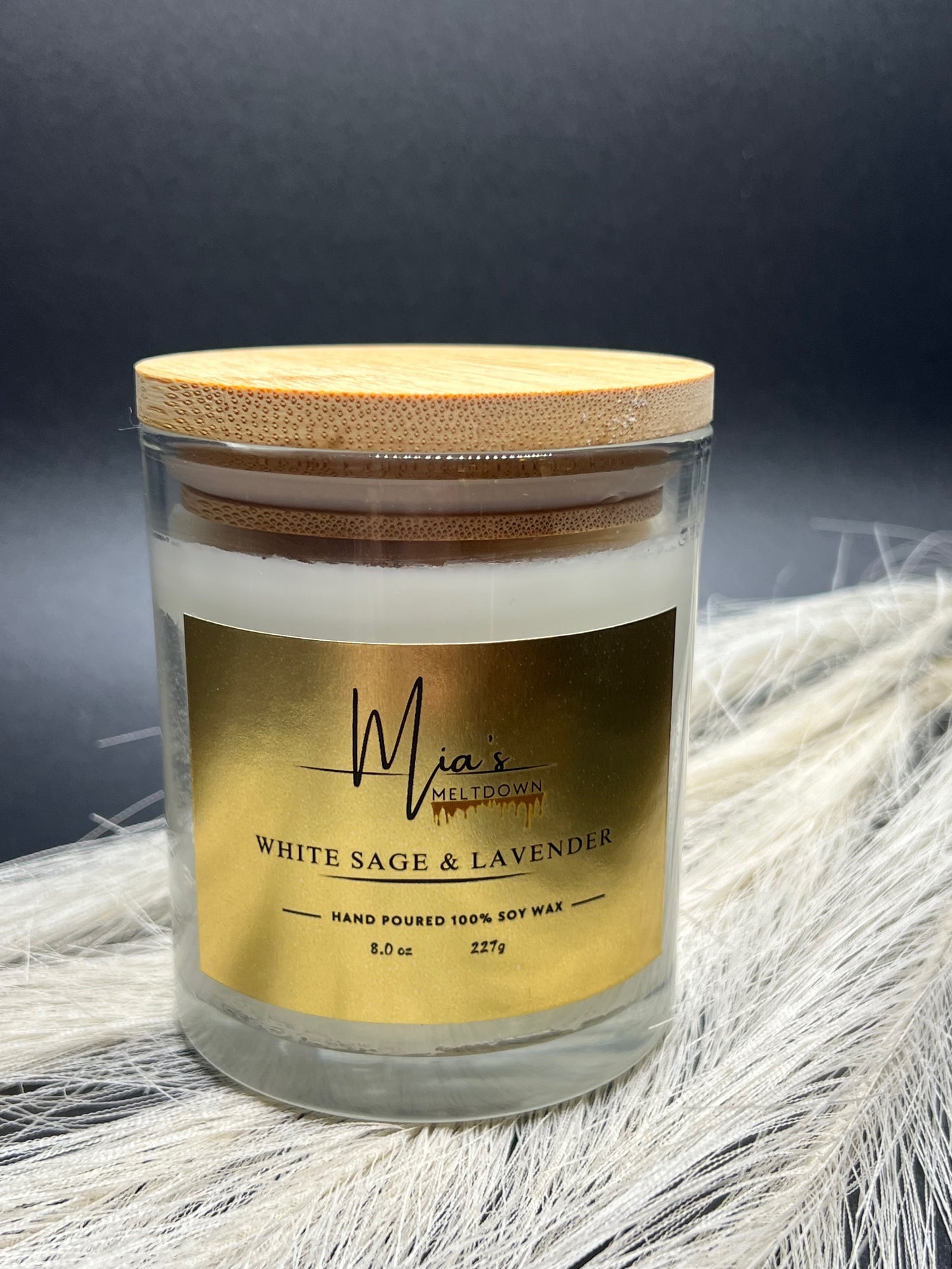 White Sage & Lavender Fragrance Soy Wax Candle, 8 oz (Gold)